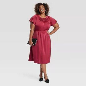 Ava & Viv Women's Flutter Short Sleeve Satin Midi A-Line Dress NWT 1X